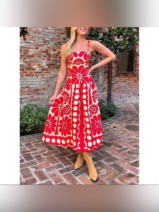 FARM Rio Dresses & Skirts - Farm Rio Palermo Linen Midi Dress Red Sundress Floral Size Small